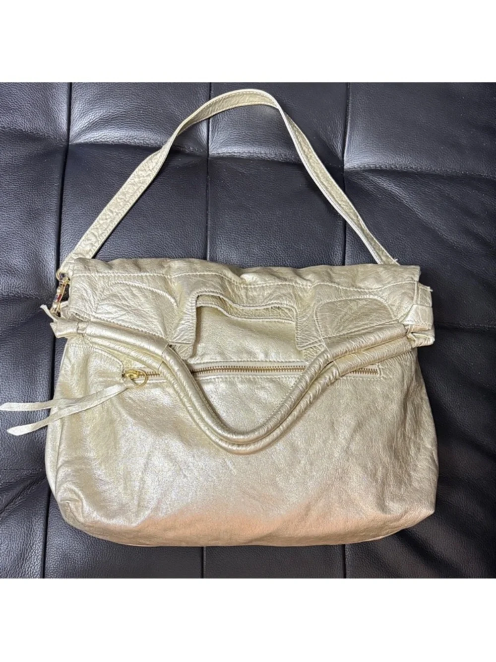 Foley + Corinna Metallic Gold Leather Shoulder Bag - Picture 1 of 15